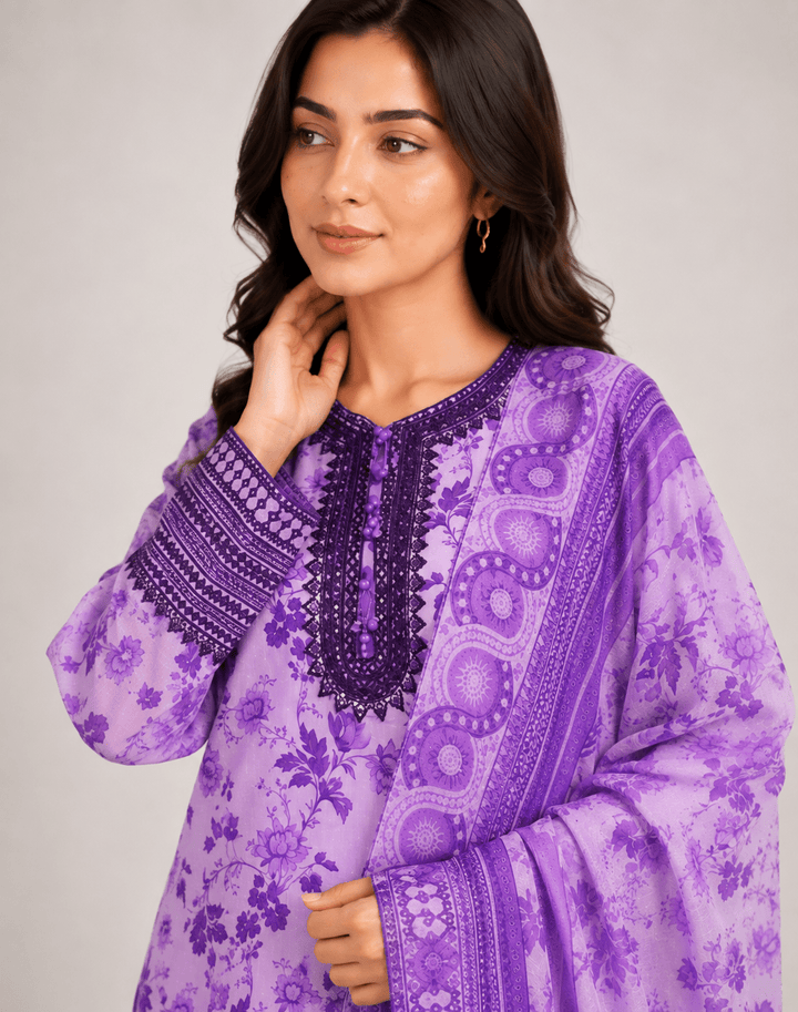 lilac floral stitched suit read to wear