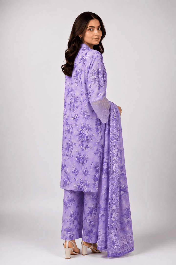 Lilac Floral Embroidered Stitched Suit for Women