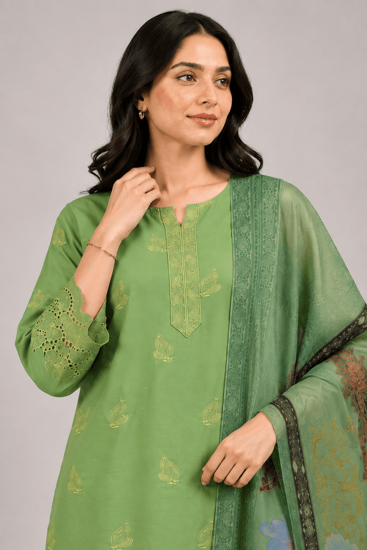green butterfly embroidered suit