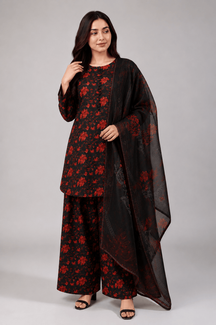 best black and red stitched suit