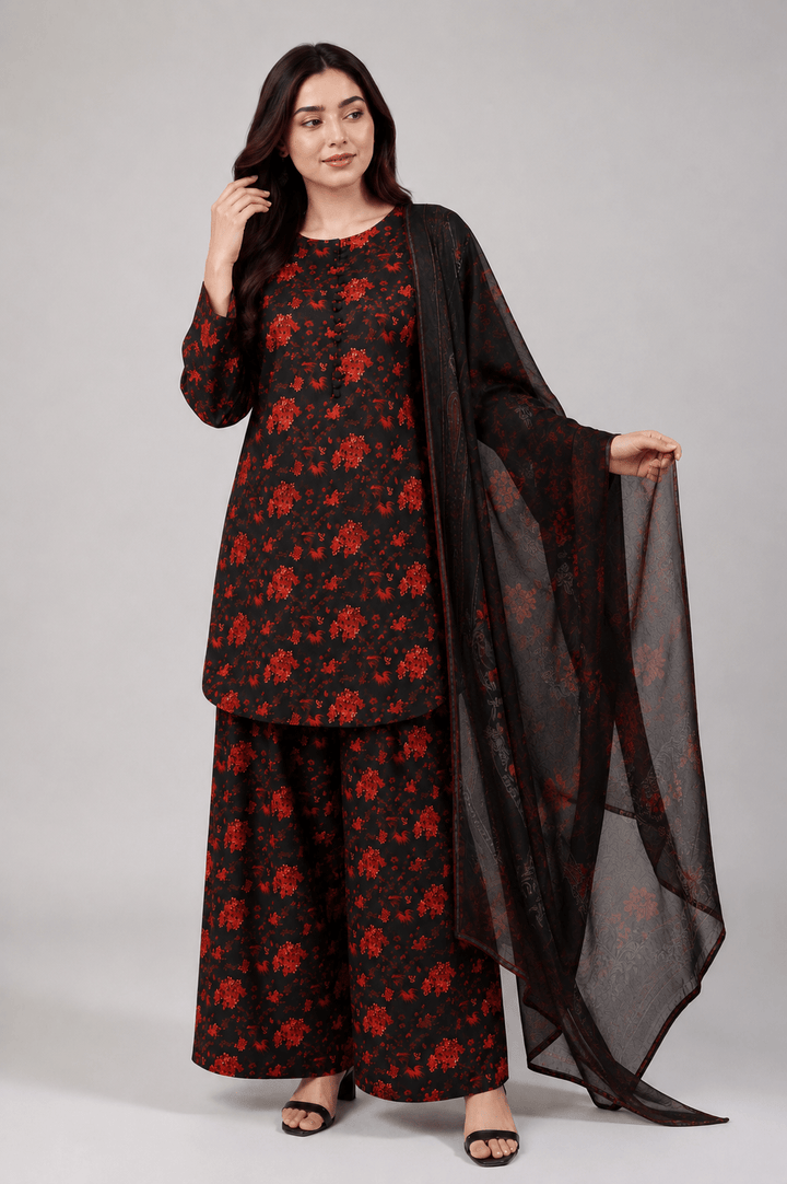 best black and red stitched suit