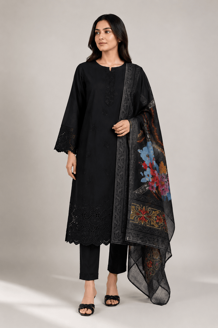 best black on black stitched suit