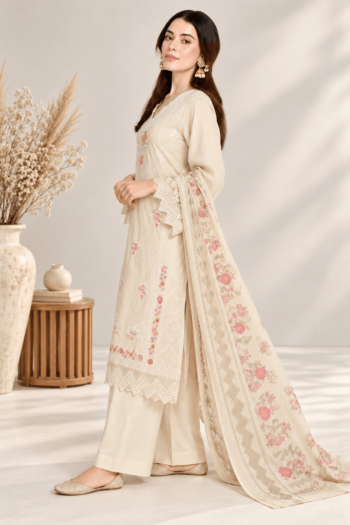 cream embroidered stitched suit