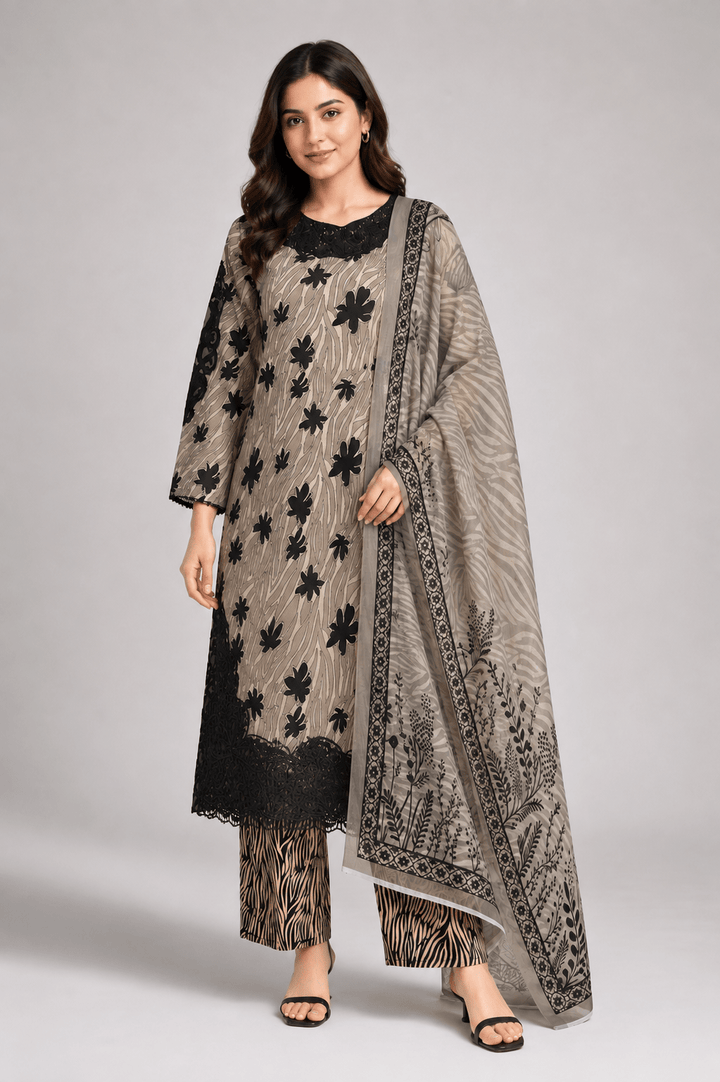 aupe and black stitched suit/ Rovaya