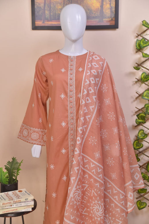Embroidered Lawn 3-Piece Suit with Organza Detailing