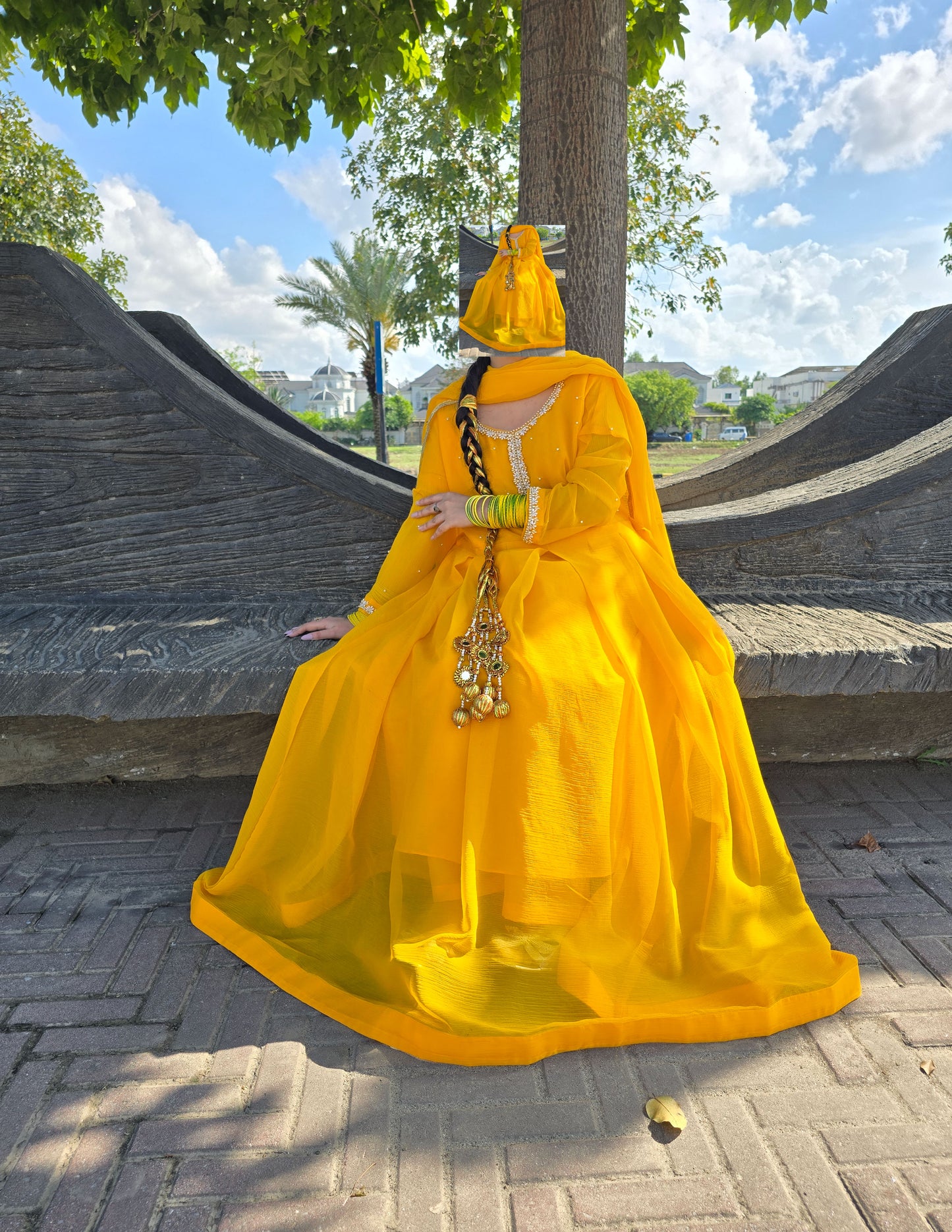 Mustard Elegance – Embroidered 3-Piece Chiffon Pishwas