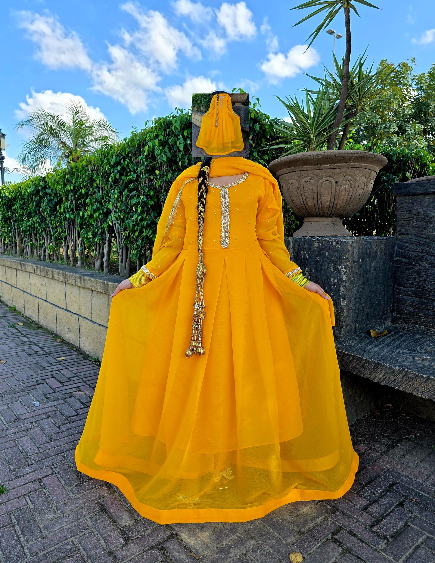 Mustard Elegance – Embroidered 3-Piece Chiffon Pishwas