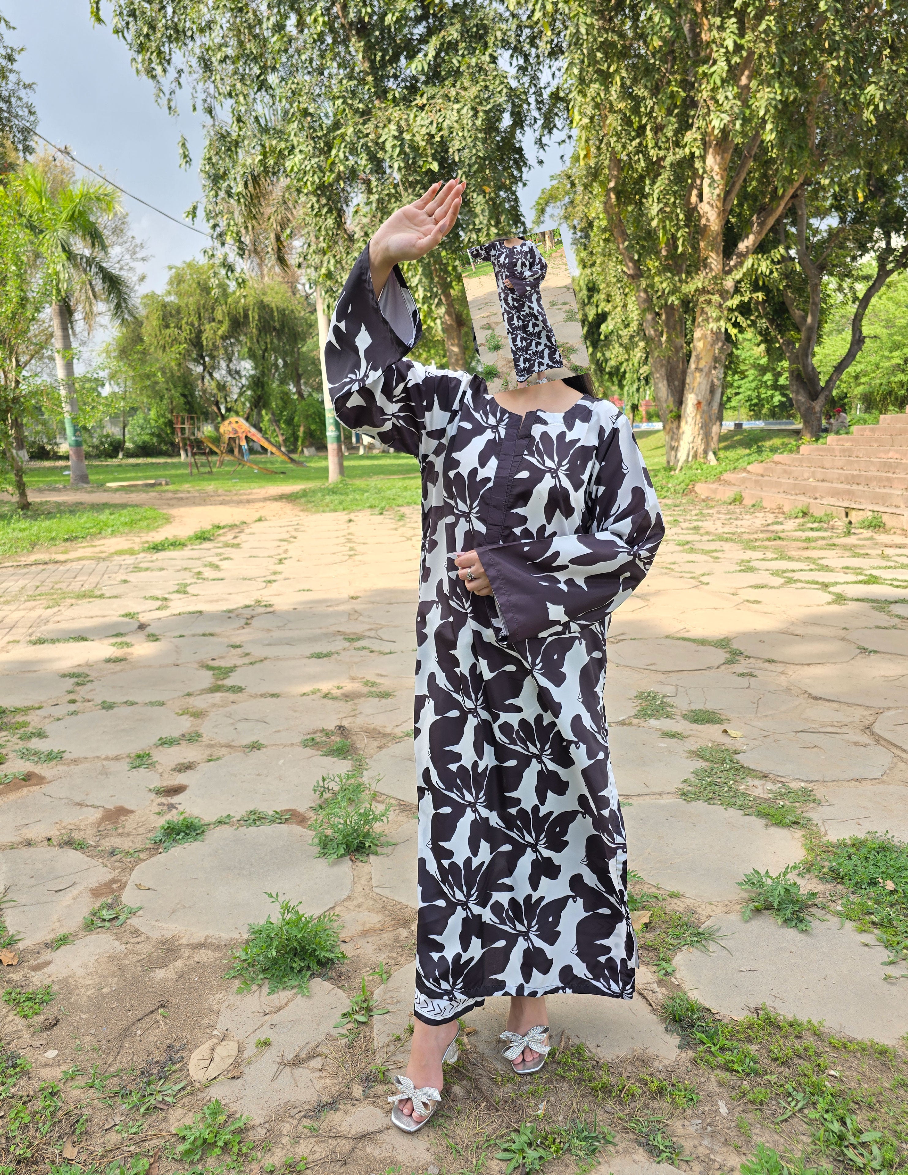 Monochrome Floral Elegance – 2-Piece Summer Suit