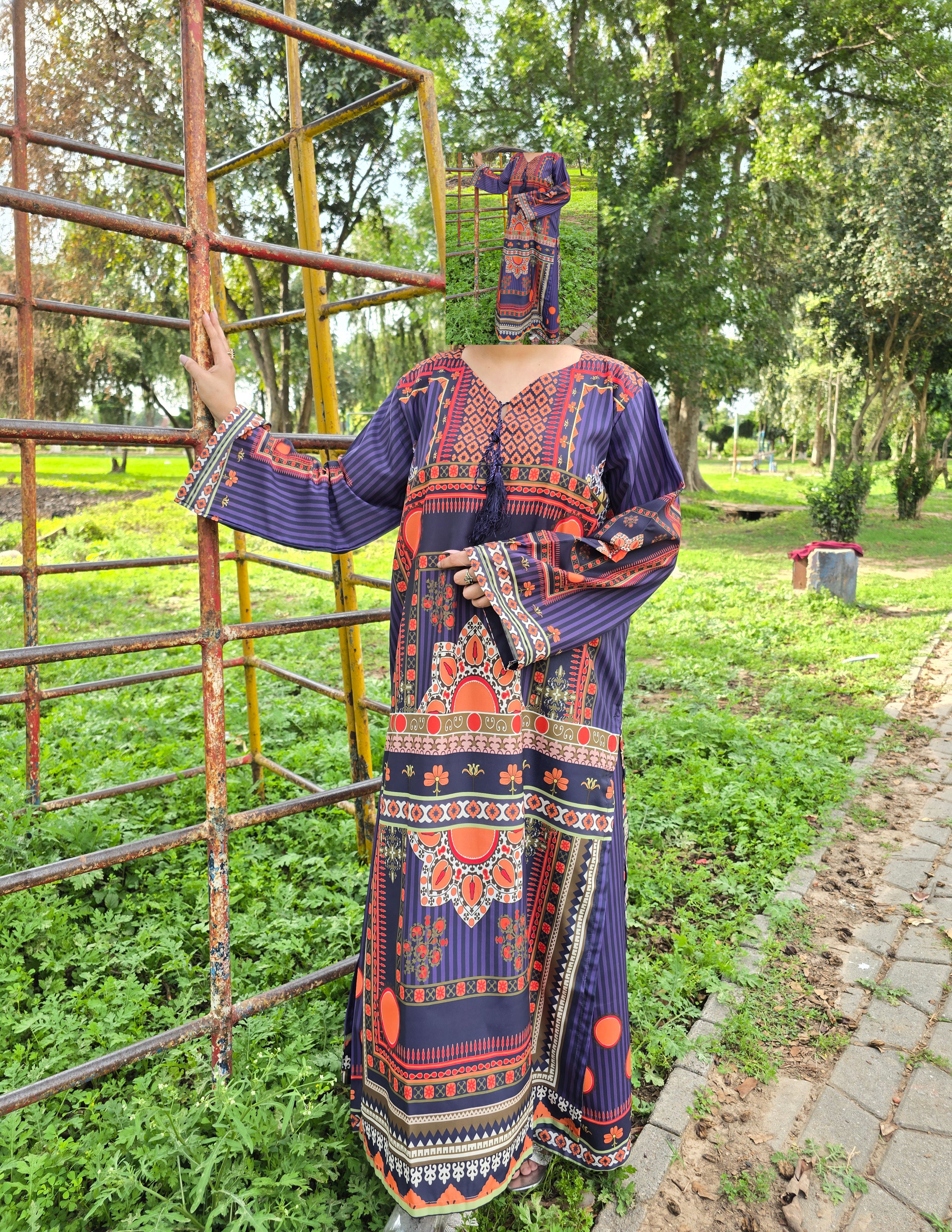 Midnight Sunset Digital Print – Long 2-Piece Summer Suit