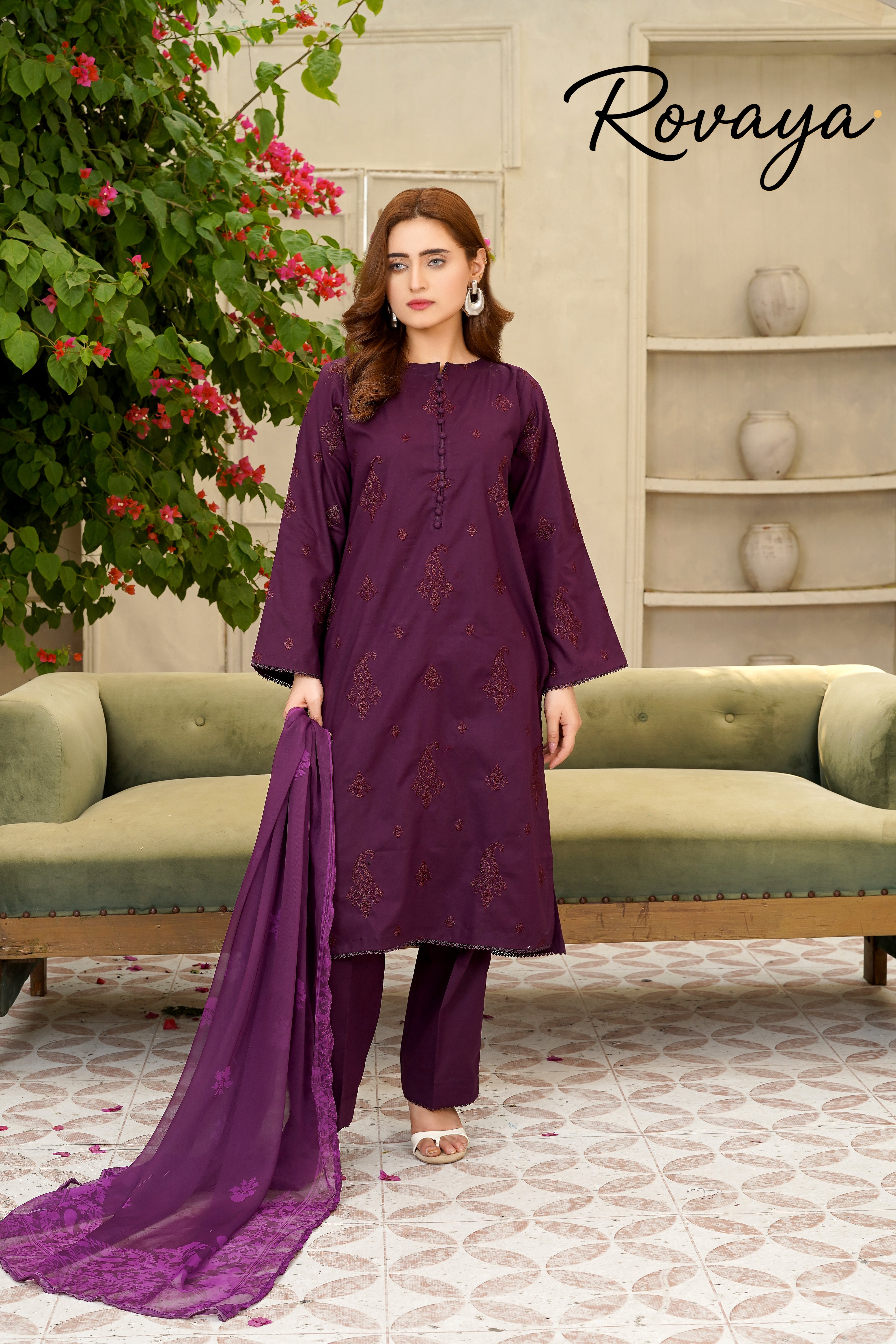 Plum Embroidered Suit | 3-Piece
