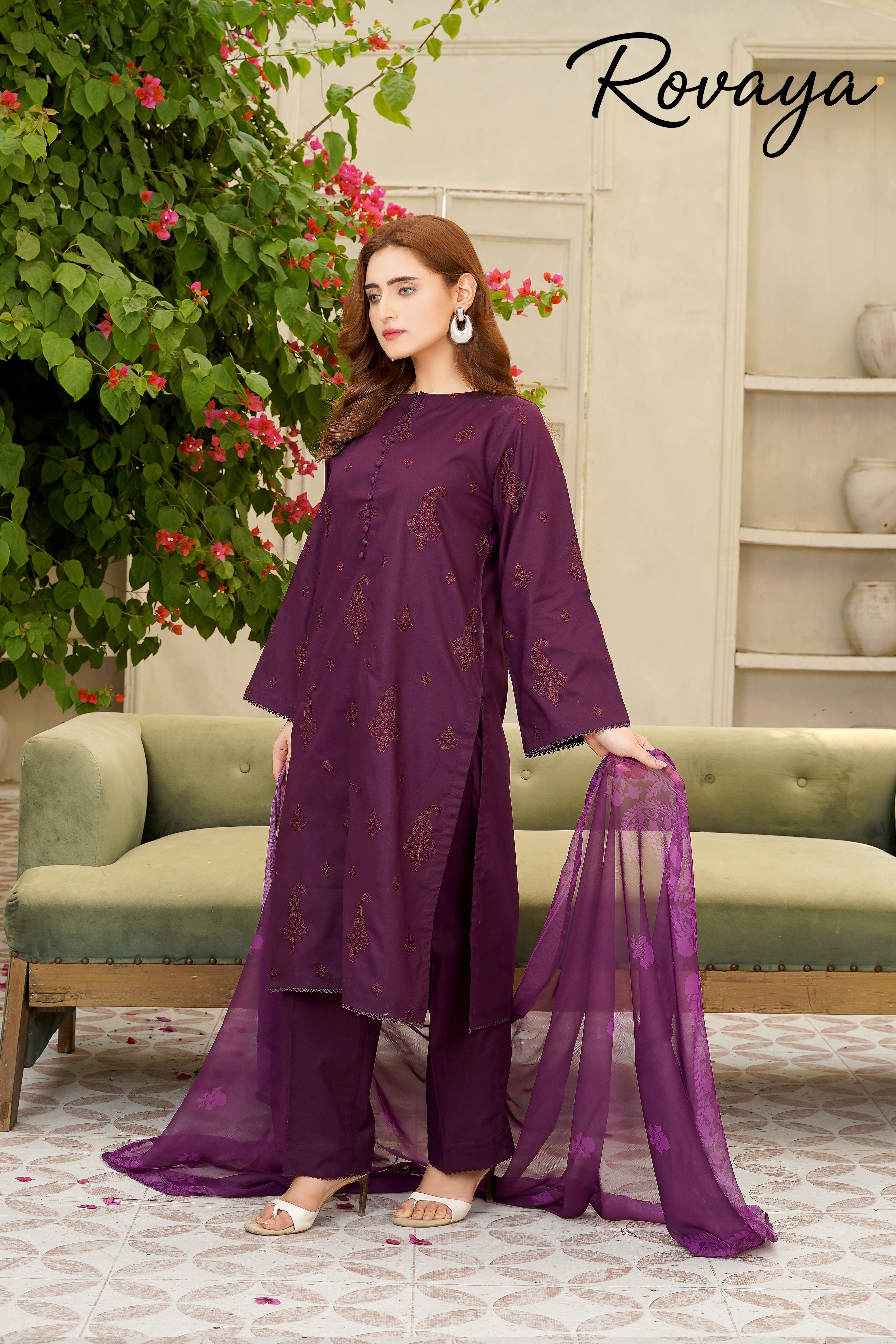 Plum Embroidered Suit | 3-Piece