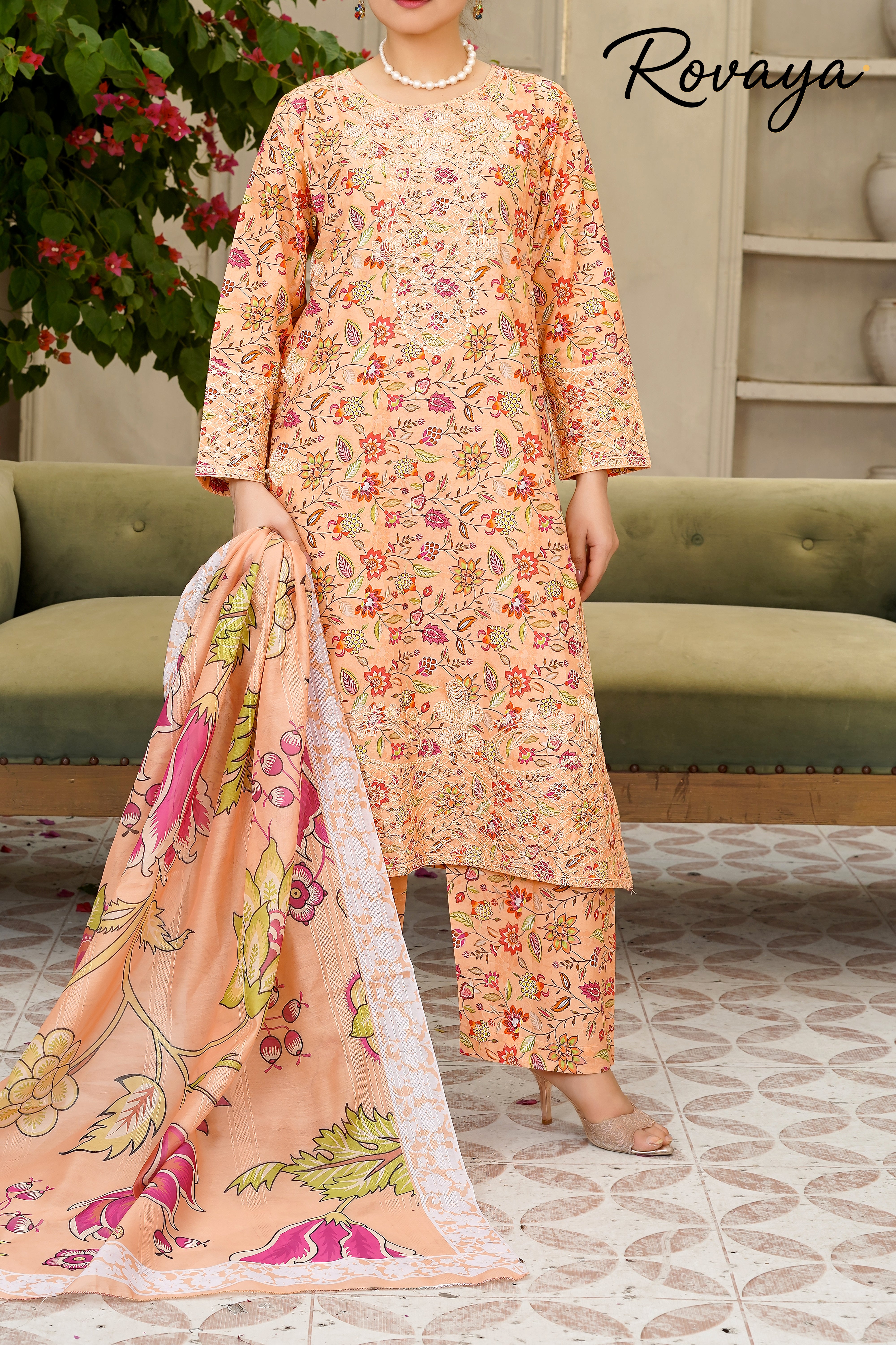 Peach Printed Suit | 3-Piece Set