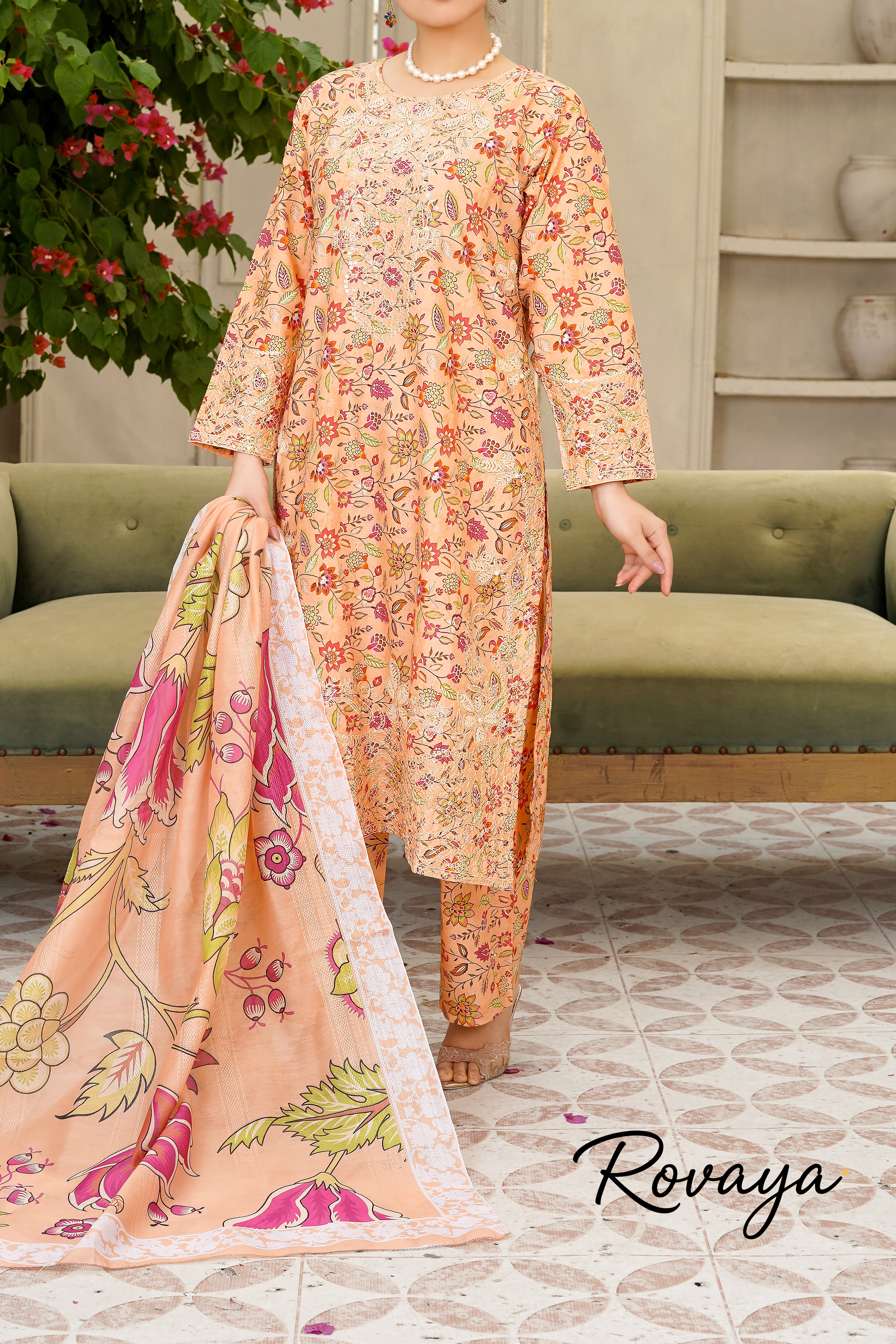 Peach Printed Suit | 3-Piece Set