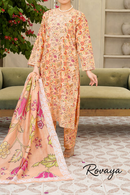 Peach Floral Bloom - Embroidered Lawn Suit (3-Piece)