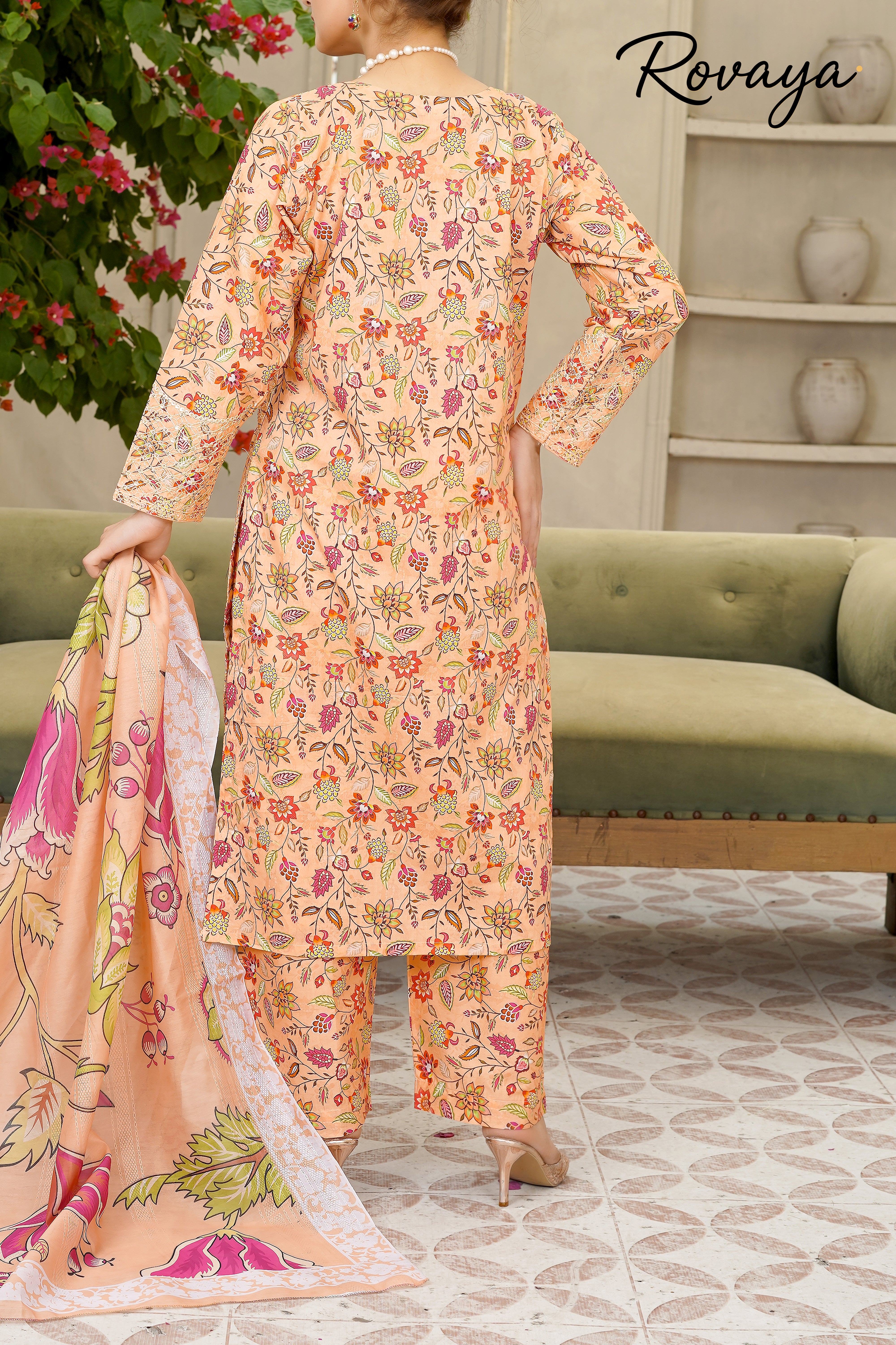 Peach Printed Suit | 3-Piece Set