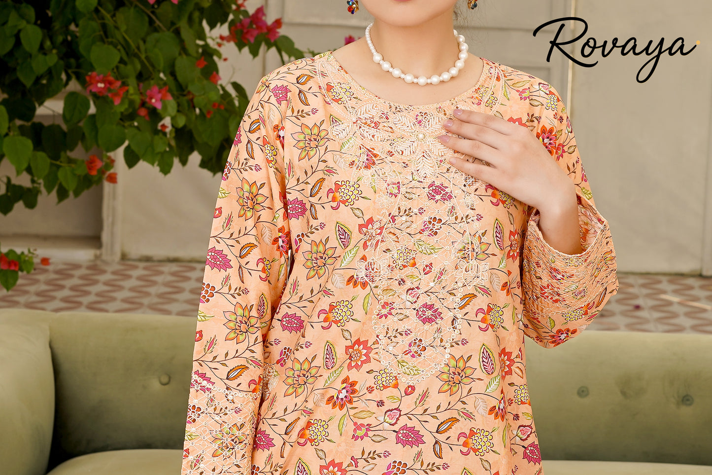 Peach Floral Bloom - Embroidered Lawn Suit (3-Piece)