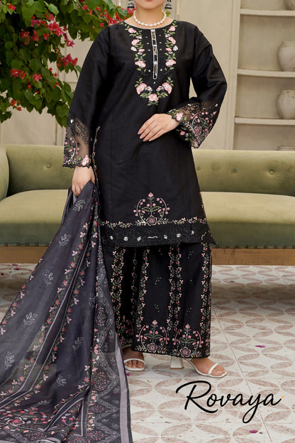 Midnight Ebony – Embroidered Floral Cotton Flapper Suit