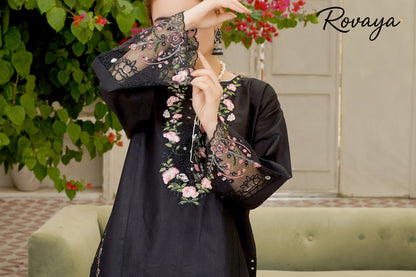 Midnight Ebony – Embroidered Floral Cotton Flapper Suit