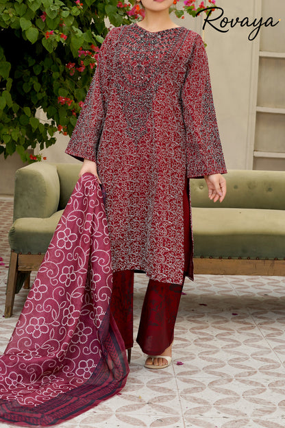 Maroon Chunri – Intricate All-Over Embroidered Lawn Suit