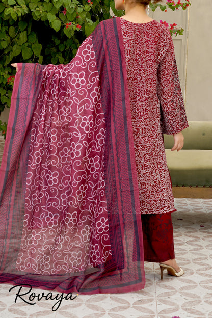 Maroon Chunri – Intricate All-Over Embroidered Lawn Suit