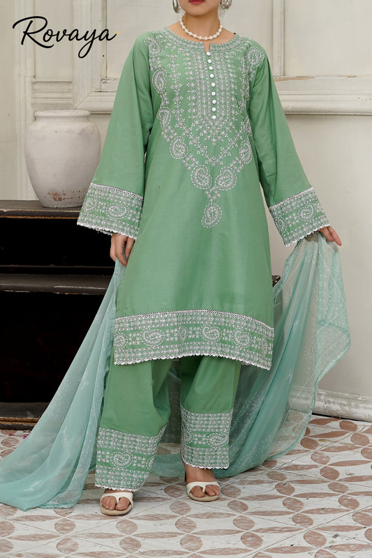 Green Embroidered Suit | 3-Piece