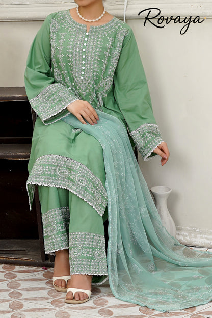 Sage Serenity – White Embroidered Cotton Shalwar Kameez