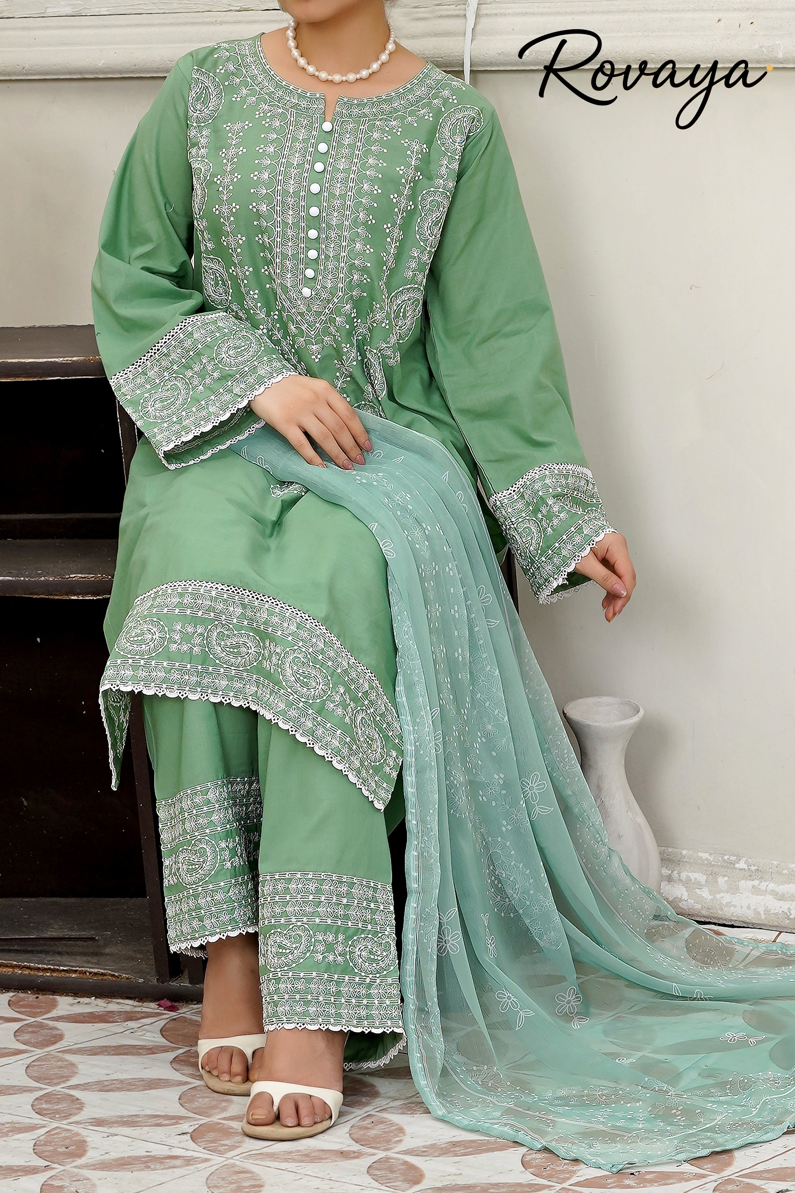 Green Embroidered Suit | 3-Piece