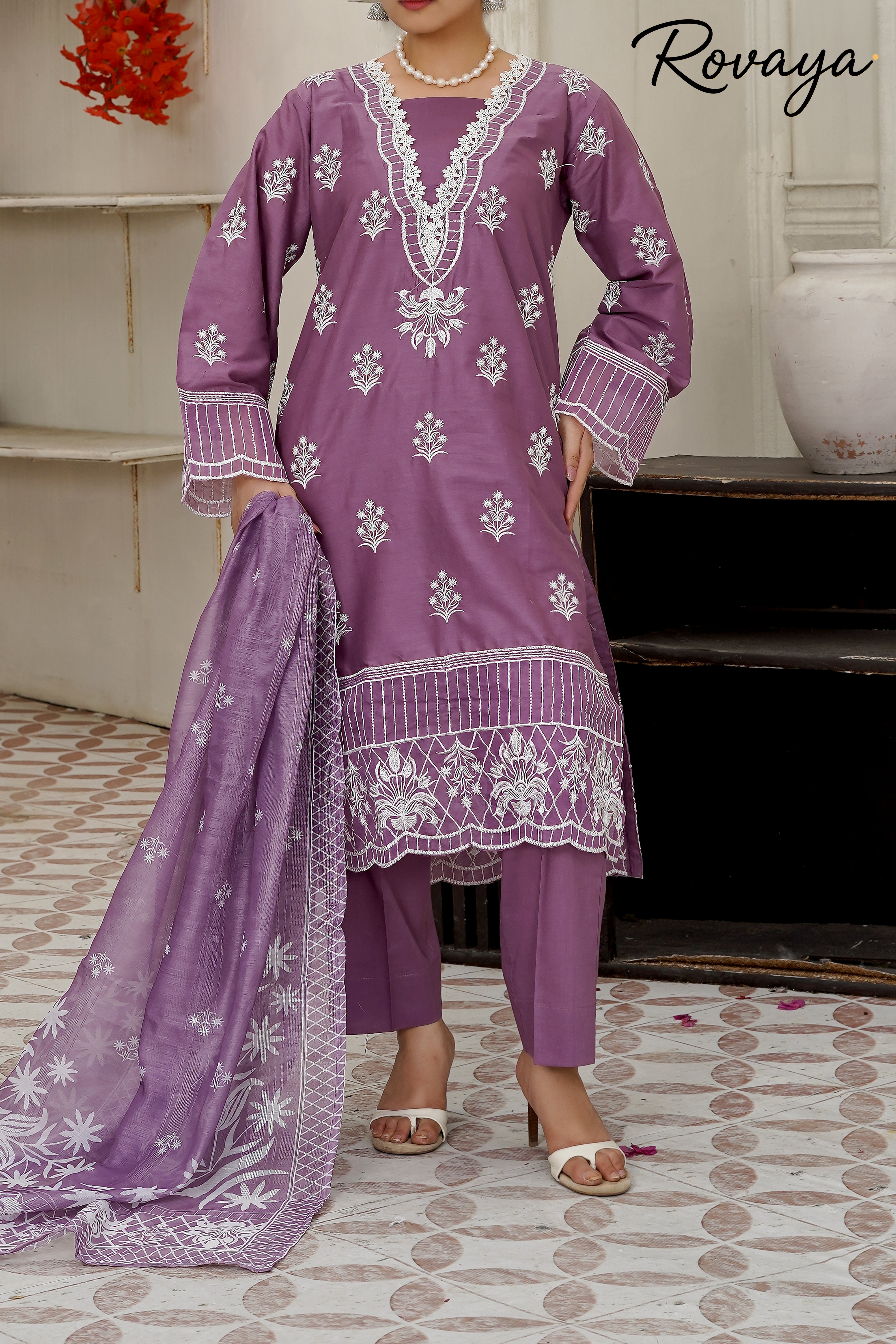 Mauve Embroidered Suit | 3-Piece