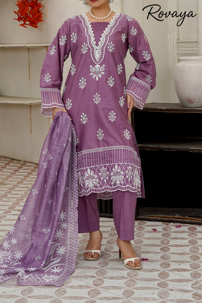 Royal Plum – Tonal Paisley Embroidered Cotton Suit