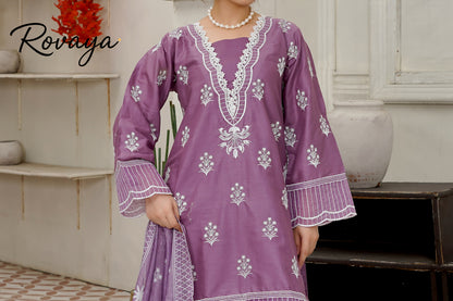 Royal Plum – Tonal Paisley Embroidered Cotton Suit