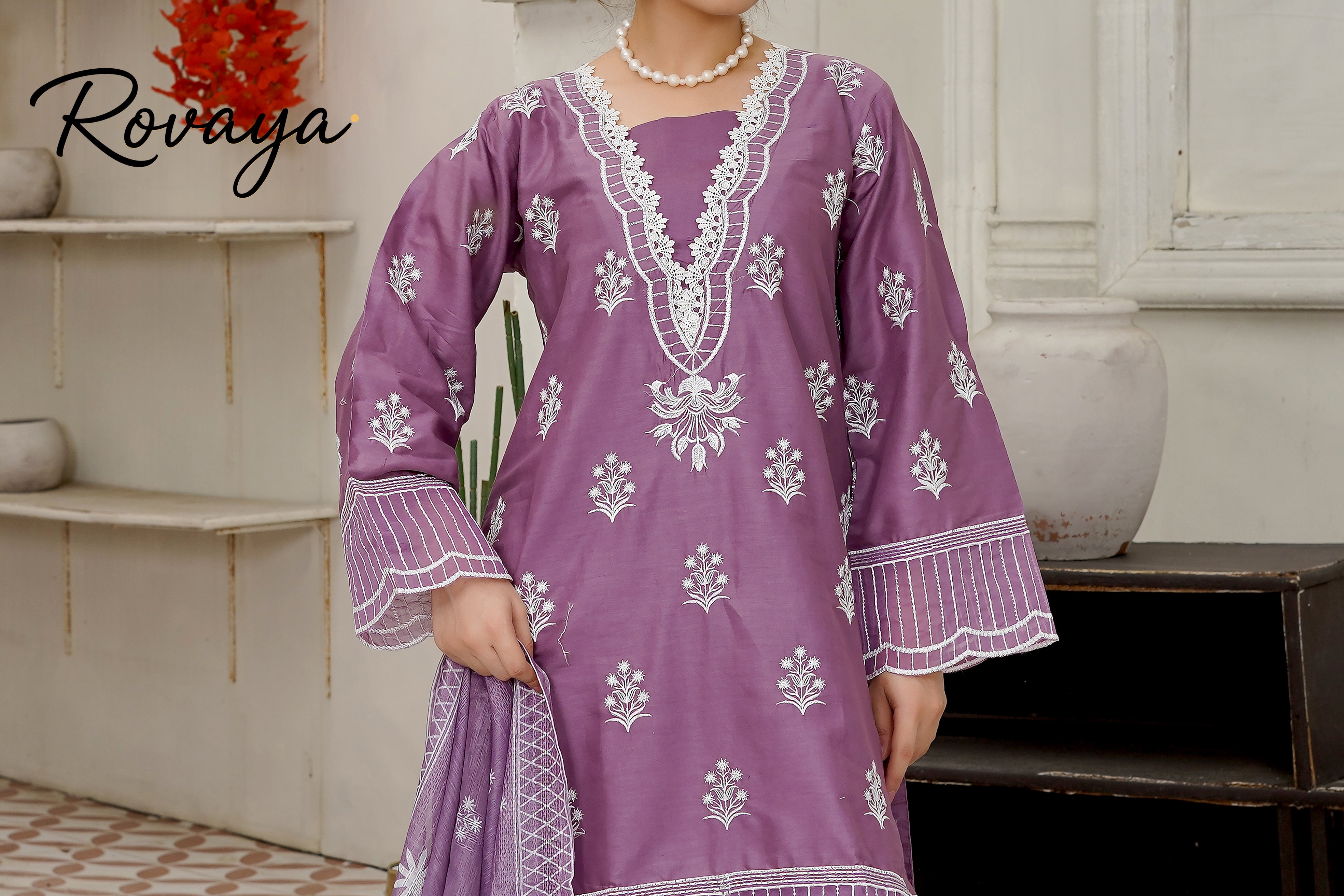 Mauve Embroidered Suit | 3-Piece