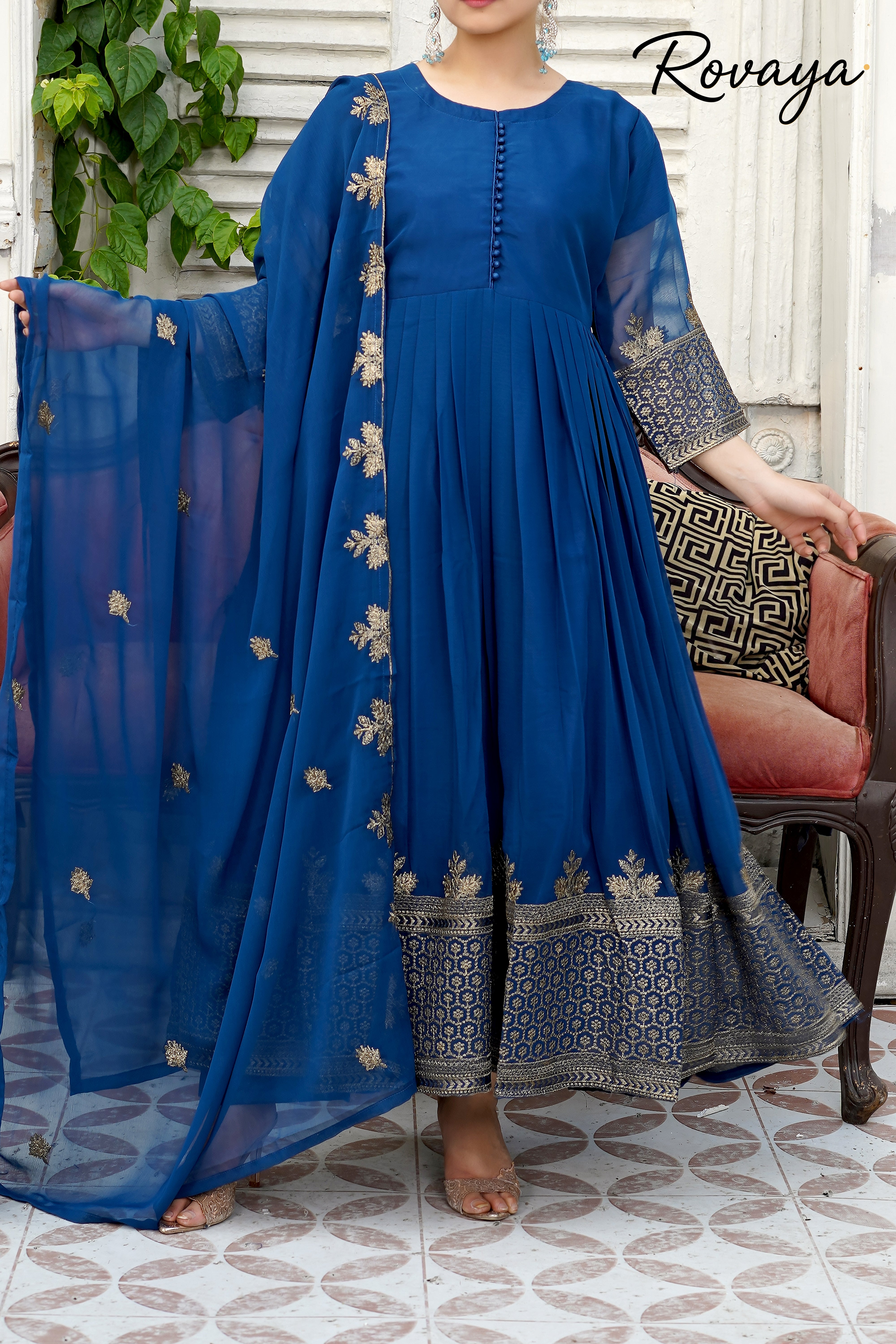 Royal Blue Anarkali Frock | Rovaya