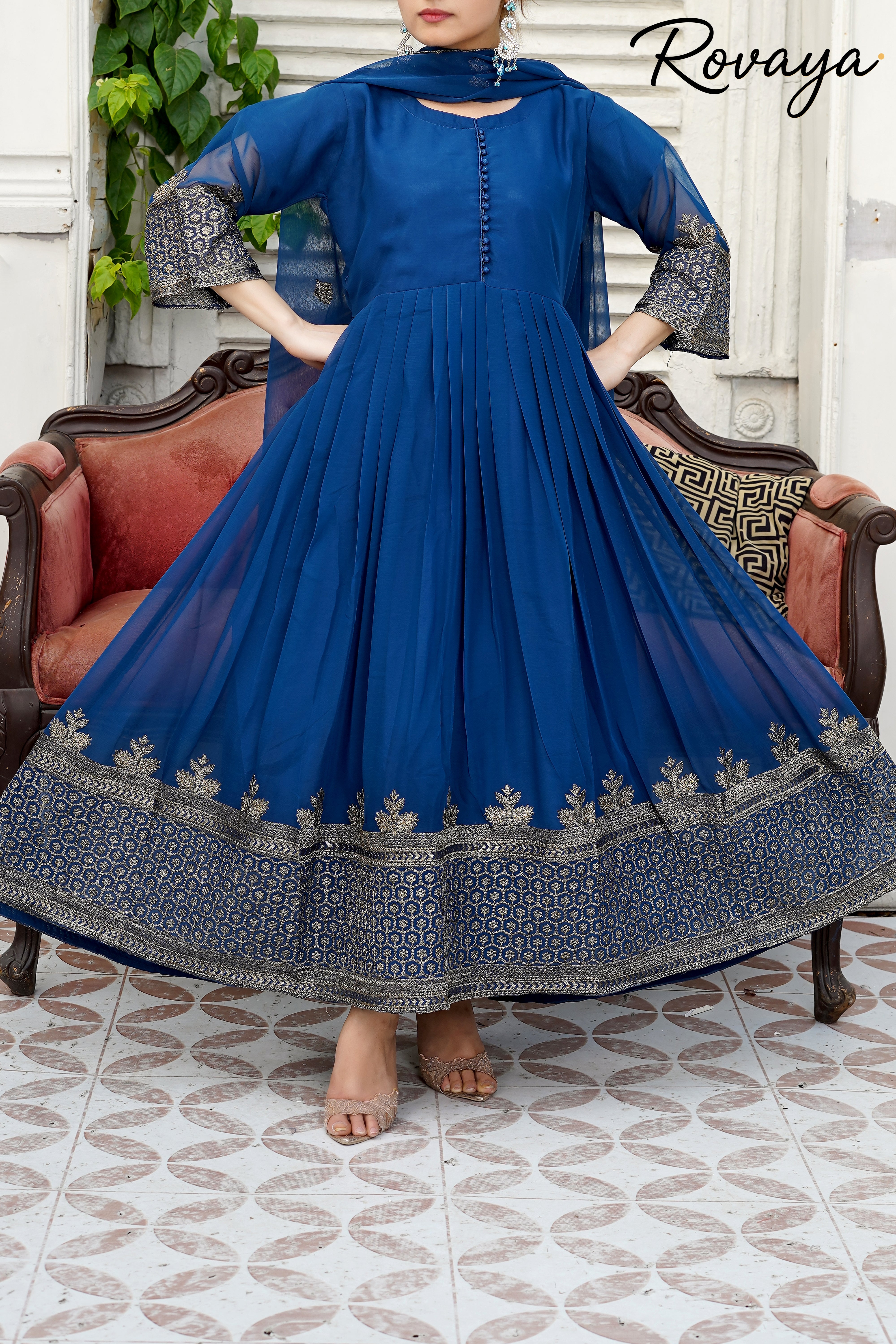 Royal Blue Anarkali Frock | Rovaya