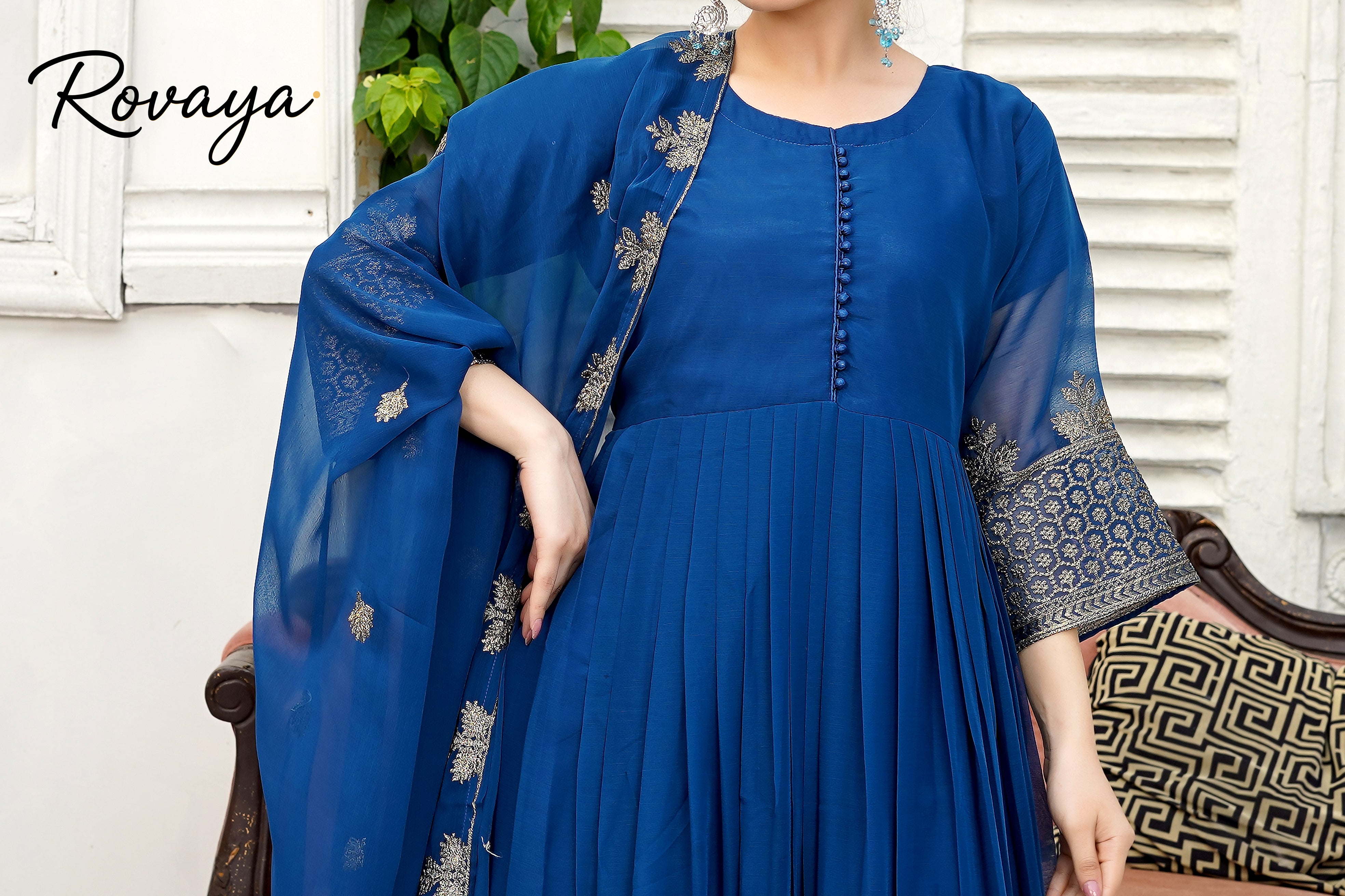Royal Blue Anarkali Frock | Rovaya