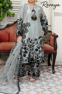 Slate Noir – Embroidered Shisha Silk Flapper Suit