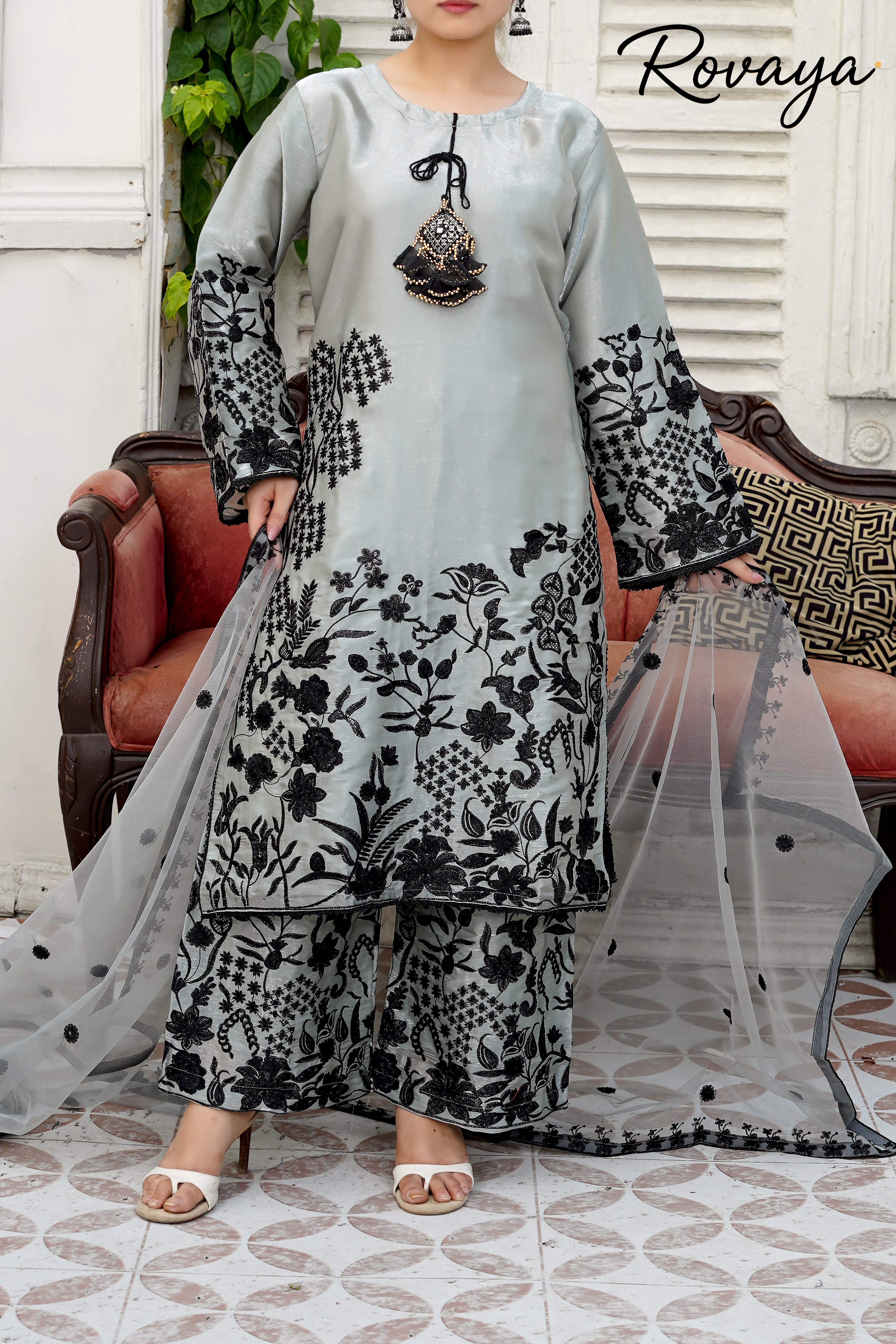 Grey Embroidered Suit | 3-Piece
