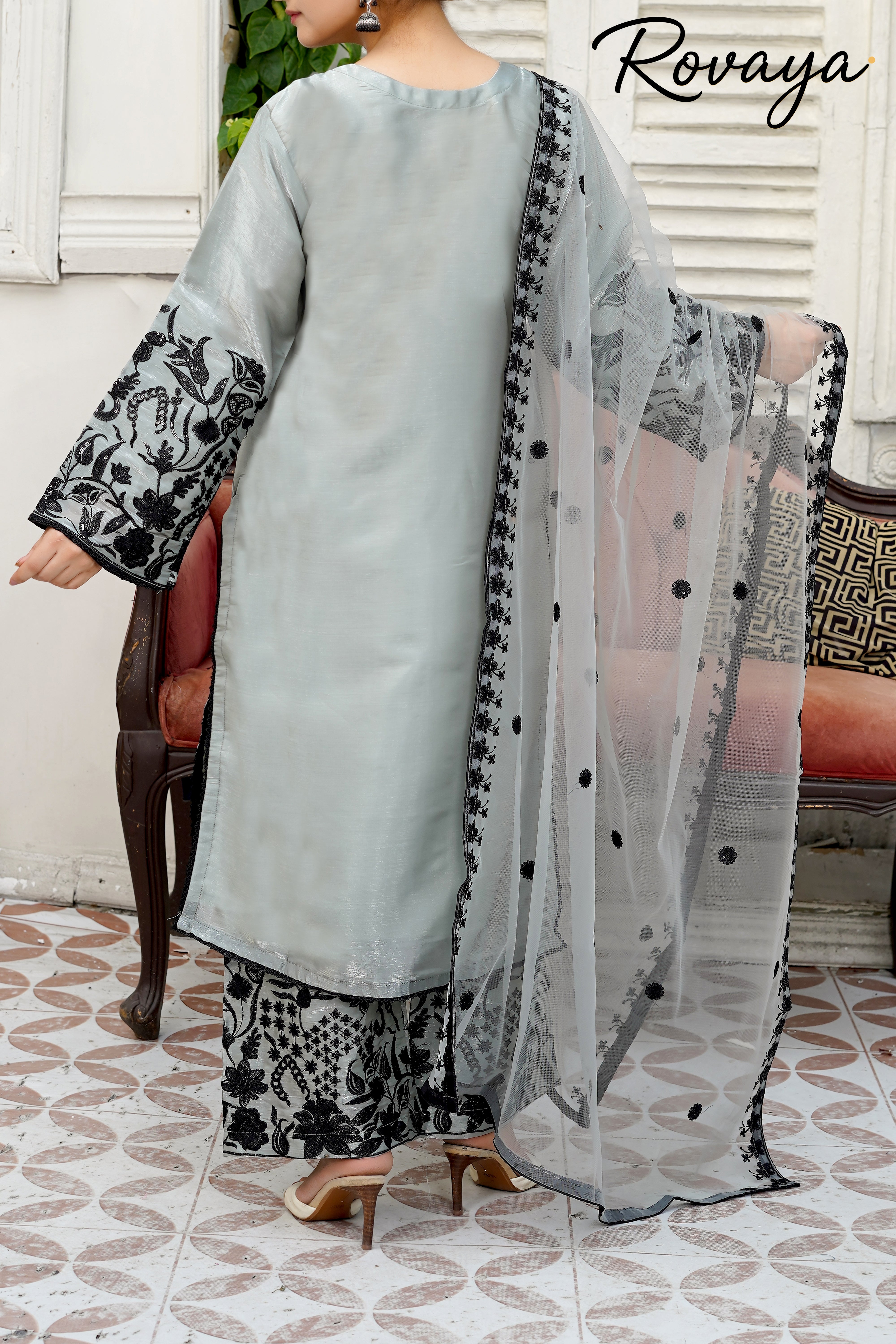 Grey Embroidered Suit | 3-Piece