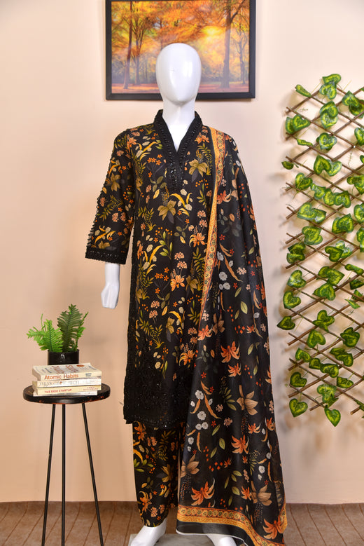 Luxury Embroidered Midnight Cotton 3PC Suit