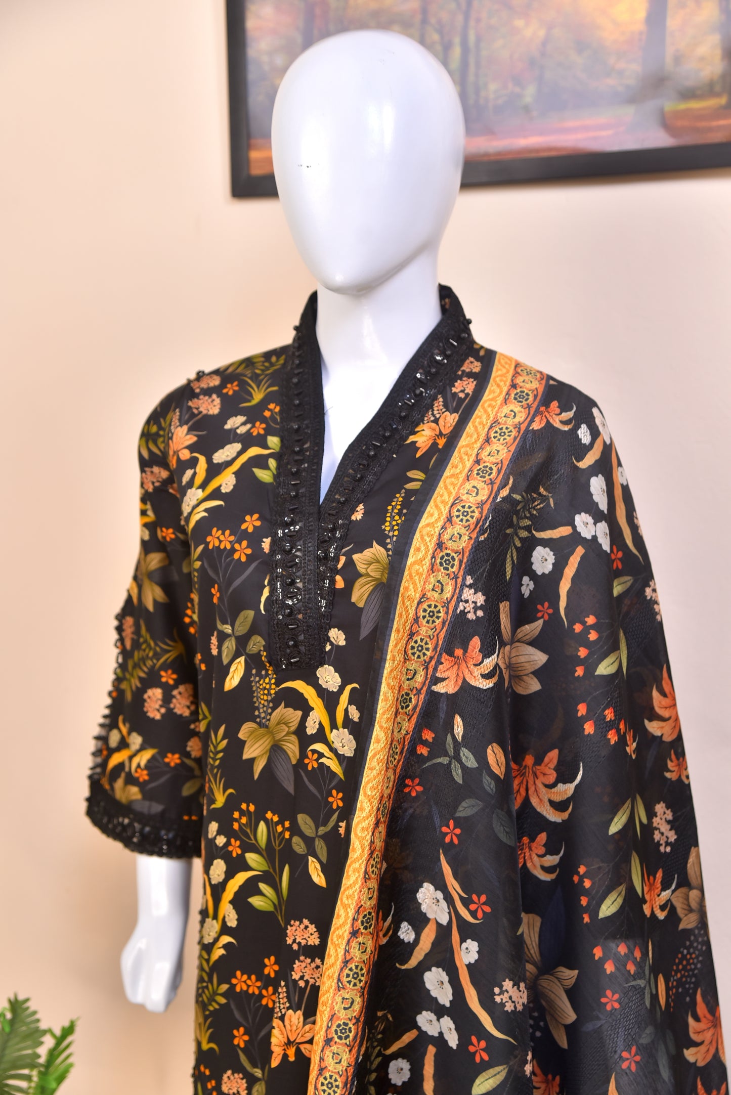 Luxury Embroidered Midnight Cotton 3PC Suit