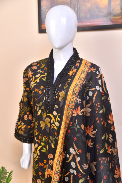 Luxury Embroidered Midnight Cotton 3PC Suit