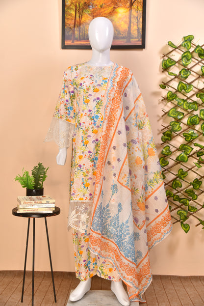 Luxury Embroidered Lawn 3PC with Organza Detailing