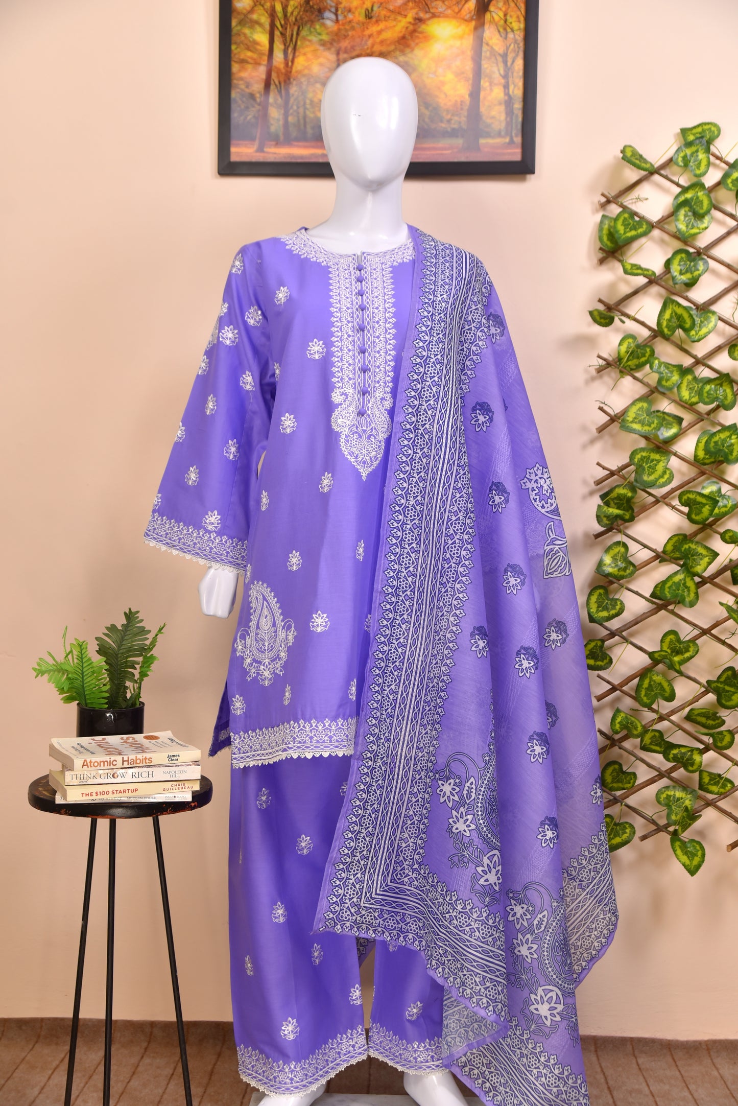 LUXURY EMBROIDERED SOLID COTTON 3PC