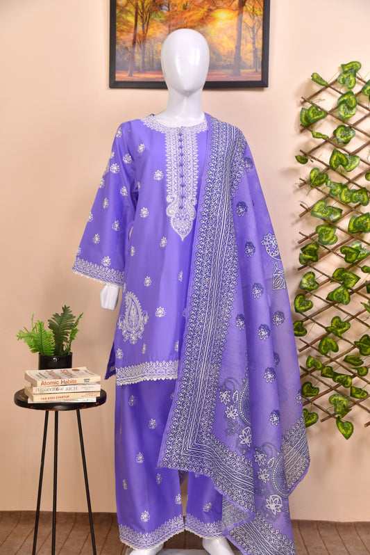 LUXURY EMBROIDERED SOLID COTTON 3PC