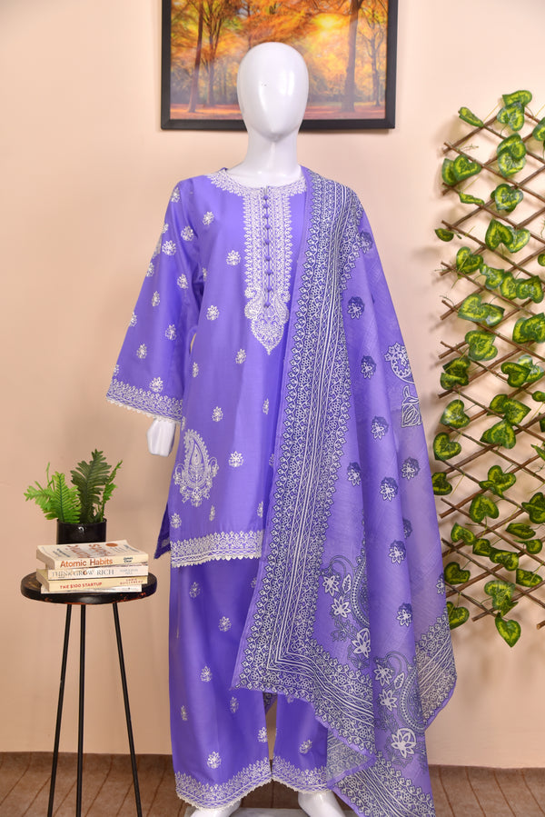LUXURY EMBROIDERED SOLID COTTON 3PC