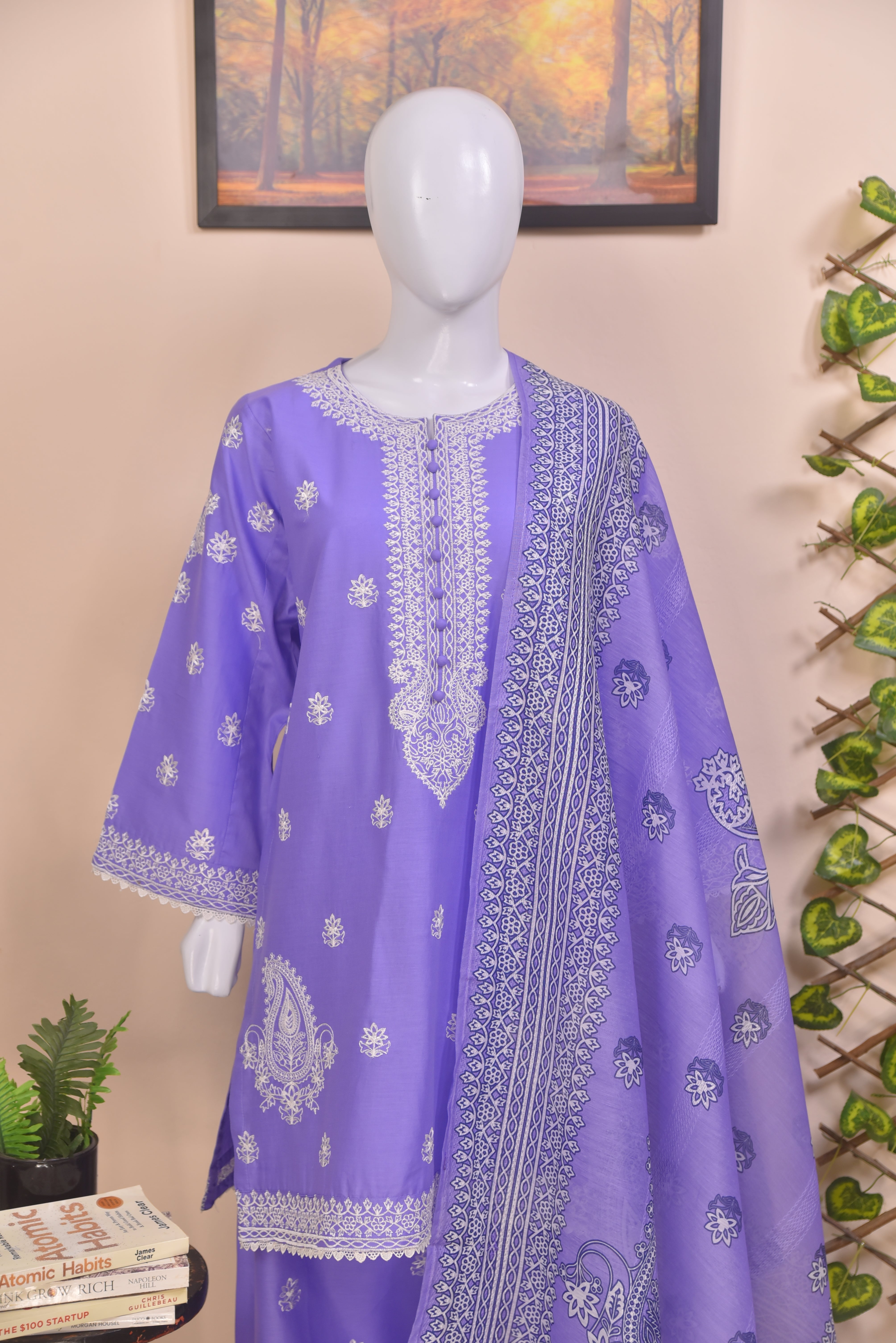 Stitched Embroidered Solid Cotton Suit for Women | Rovaya