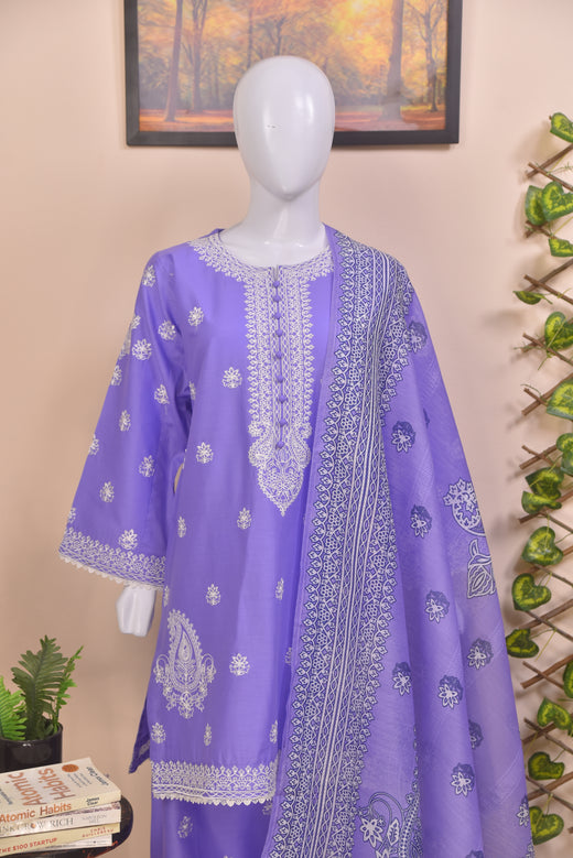 Stitched Embroidered Solid Cotton Suit for Women | Rovaya