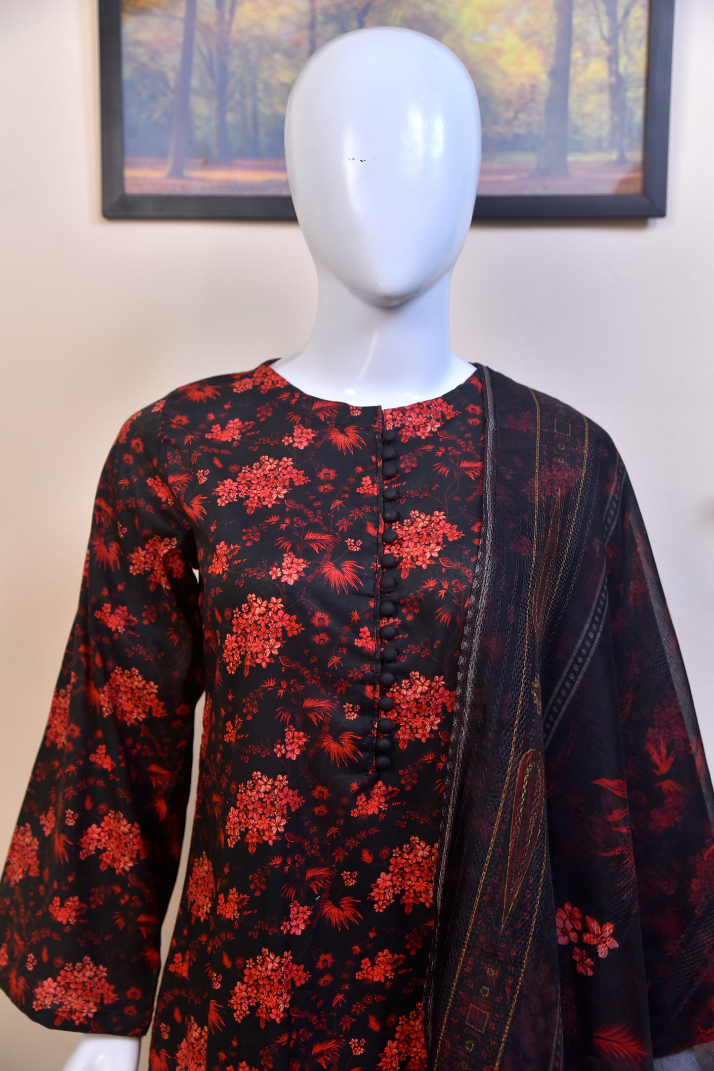 Premium Digital Printed Cotton 3PC with Farshi Shalwar