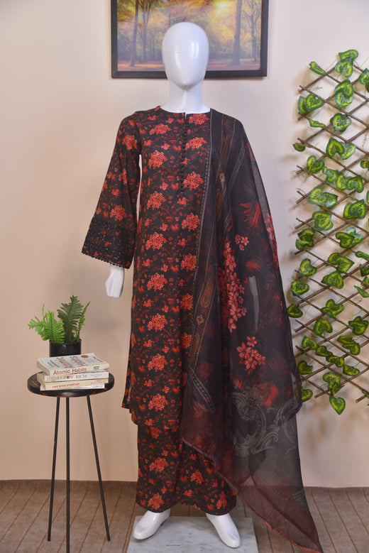 Cotton 3-Piece Suit with Embroidered Sleeves