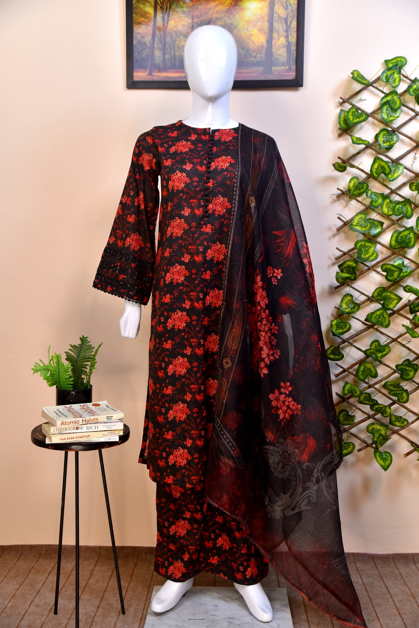 EMBROIDERED SLEEVES COTTON 3PC