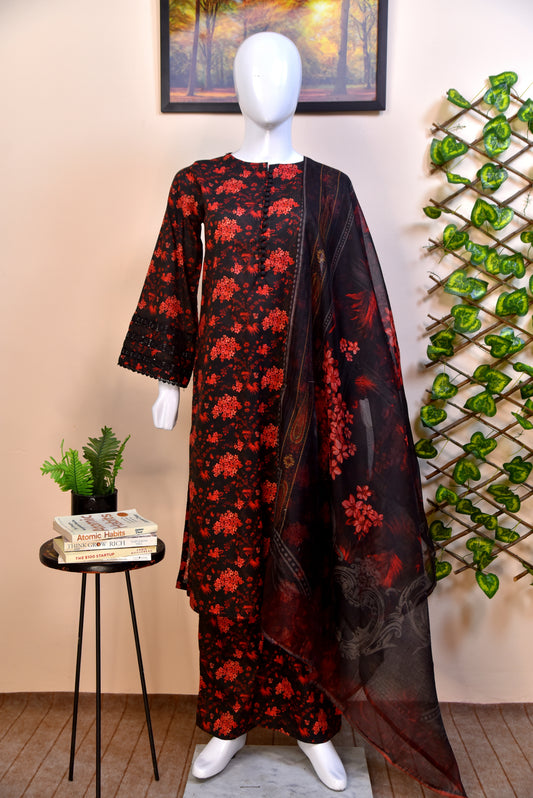 EMBROIDERED SLEEVES COTTON 3PC